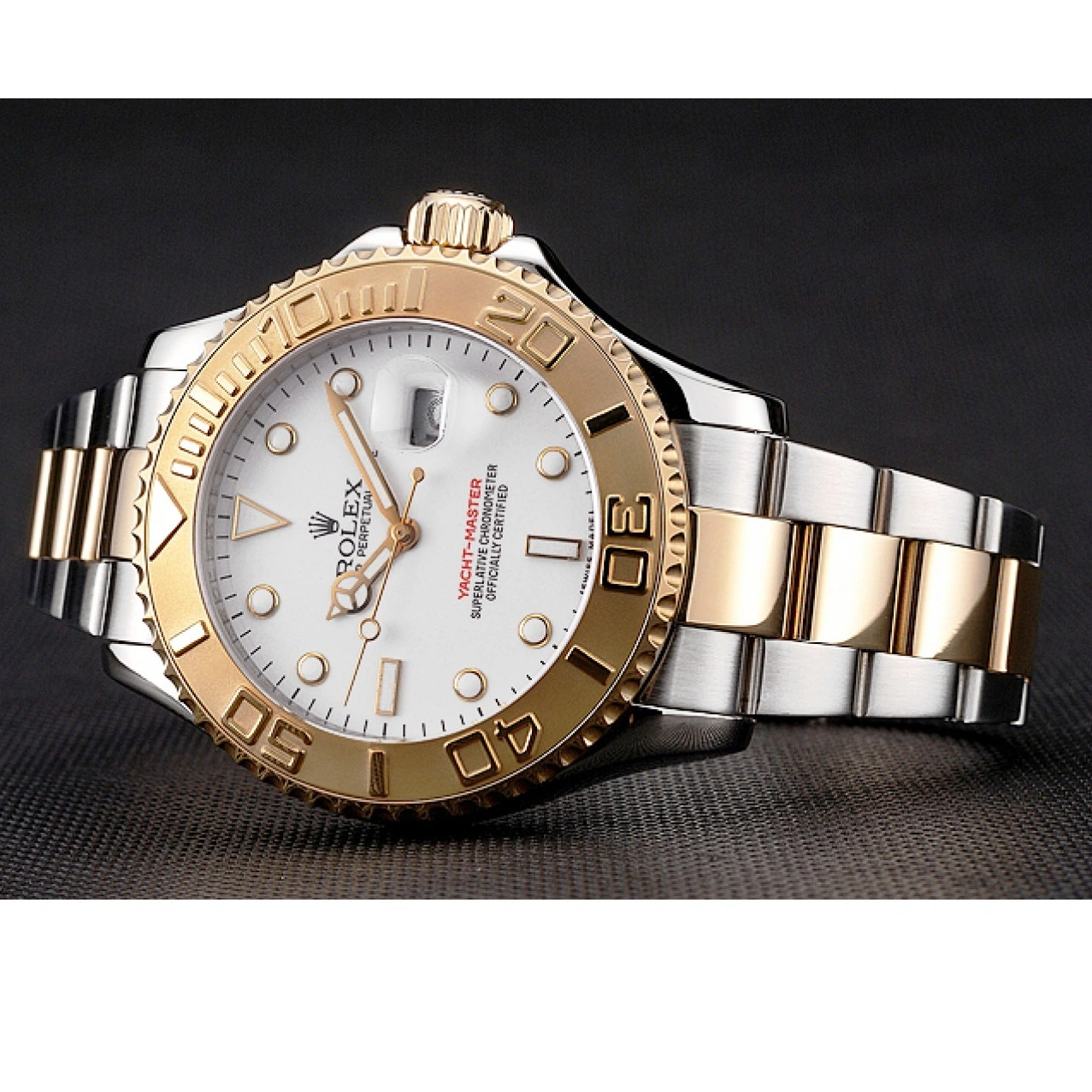MiroTime 1027 Rolex Yacht-Master White Dial Gold Bezel Stainless Steel Case Two Tone Bracelet